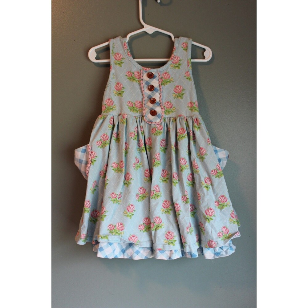 Swoon Baby Floral Boutique Dress Rose Gingham Print Layered Size 4T
